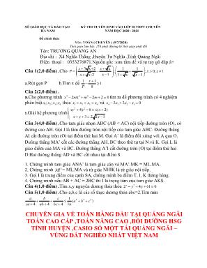 Đề thi tuyển sinh vào Lớp 10 THPT Chuyên môn Toán - Năm học 2020-2021 - Sở giáo dục và đào tạo Hà Nam